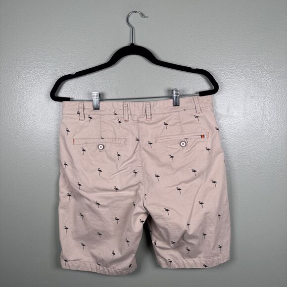 Denim & Flower Ricky Singh Shorts Mens 32 Tan Blue Flamingo Contrast Cuff Beach - Picture 2 of 9